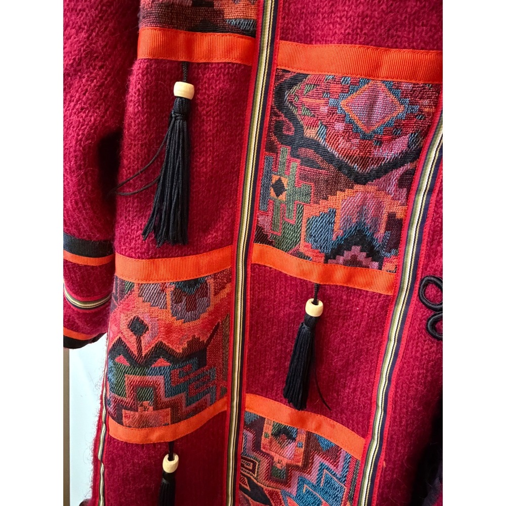 Vintage 90s TLC‎ by Lambert Red Mohair Tapestry Cardigan Medium Boho Art To Wear - Picture 6 of 13